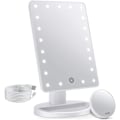 Miniatyrbillede 1 af 5: Spejl med lys, 22 LED-lys justerbar dæmpning Touch-sensor, dobbelt strømforsyning, 180 graders rotation, bærbar kosmetisk spejl hvid