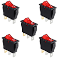 Miniatyrbilde 1 av 5: 5 stk. rød belyst vippebryter, PÅ/AV 3-pinners 3-posisjons båtvippebryter Snap AC 250V/15A 125V/20A KCD3-101 [Db]