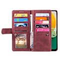 Pikkukuva 2 / 5: Samsung Galaxy A26 5G -puhelimen suojakotelo PU-nahkaa vetoketjullisella lompakolla ja 9 korttipaikalla - Musta [db] Multicolor Wine Red
