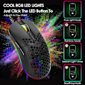 Miniatyrbillede 3 af 5: Genopladelig Bluetooth 5.0 Usb 2.4g Trådløs Rgb Lys Honeycomb Gaming Mus Desktop Pc Computere Notebook Bærbar Sort