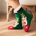Miniatyrbild 1 av 5: Julklappssockor med älgmönster, Tjocka Varma Plushfodrade Hemsockor, Damstrumpor & Strumpbyxor db Green - 1 Pair One-size