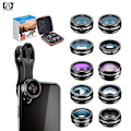 Miniatyrbild 5 av 5: Apexel 10-i-1 Telefonkameraobjektivkit Vidvinkel/Makro/Fisheye/Teleobjektiv/CPL/Flow/Radial/Stjärnfilter/Kalejdoskoplins [DB] Black