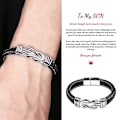 Miniatyrbillede 2 af 2: Til min søn Armbånd, elsker dig for evigt flettet læderarmbånd Mænds flettet læder knude armbånd DB