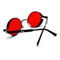 Pikkukuva 3 / 3: Steampunk Retro Pyöreät Aurinkolasit Metallikehyksellä UV-Suojalla Kulta Pinkki {db} Black Red