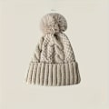 Miniatyrbillede 1 af 5: Lækker Strikket Hue med Poms-Pom - Tyk, varm & åndbar til kvinder | Perfekt til efterårs-/vinteraktiviteter udendørs db Beige One Size Fits All