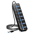 Pikkukuva 1 / 5: 7 Portin USB-keskitin Jakaja Monikeskitin USB 3.0 Sovitin USB-portit Sovitin Kytkimillä Ja Valoilla db