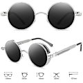 Pikkukuva 2 / 4: Pyöreät Linssit Aurinkolasit Miehille Naisille Tyylisäätöinen Ympyrä Hippi Lasit db Silver Frame Grey Lenses