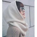 Miniatyrbillede 1 af 5: Dame Vinterhue Cashmere Kvinde Strikket Hætte Halstørklæde Balaclava til Kvinder Vindtæt Varm Uldhue [Db] Beige