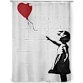 Miniatyrbild 1 av 5: Extra lång duschdraperi Banksy flicka med hjärtballong mögelbeständig tvättbar viktad badrumsgardiner  [dB} 70x70 Inch