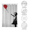 Miniatyrbild 4 av 5: Extra lång duschdraperi Banksy flicka med hjärtballong mögelbeständig tvättbar viktad badrumsgardiner  [dB} 70x70 Inch