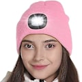 Pikkukuva 4 / 4: Pipo Hattu Valolla ja Punaisella Varoitusvalolla, USB-Latautuva LED-Valoinen Pipo, Kädet Vapaat Päälampun Hattu, 1kpl pink