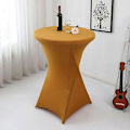 Miniatyrbild 2 av 5: Cocktailbordsöverdrag Stretch Spandex Cocktailbordsöverdrag Duk För Bröllop, Bankett Och Fest [DB] Golden 60*110cm