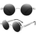 Pikkukuva 1 / 4: Pyöreät Linssit Aurinkolasit Miehille Naisille Tyylisäätöinen Ympyrä Hippi Lasit db Silver Frame Grey Lenses