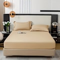 Miniatyrbilde 1 av 5: 3-delt sengetøysett i ensfarget, mykt, hudvennlig og pustende materiale, for soverom, maskinvaskbart (1*laken + 2*putevar, uten kjerne) [DB] Light Khaki 150cm*200cm