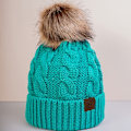 Miniatyrbilde 2 av 5: Vinter Oversized Ensfarget Kabelstrikket Pom Pom Beanie, Valentinsgave til henne db Black One Size Fits All