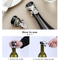 Miniatyrbillede 3 af 5: Champagne Prop til Flaske, 4 Stykker Rustfrit Stål Mousserende Vin Champagne Propper Med Indbygget Trykpumpe Brugt (sort)