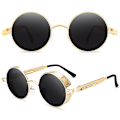 Pikkukuva 3 / 4: Vintage Polarisoivat Steampunk Miesten Pyöreät Aurinkolasit Tyylit Db Gold Frame Grey Lenses