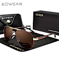 Miniatyrbild 1 av 5: AOWEAR Märkesdesign Polariserade Solglasögon Män Aviation Coating Spegel Solglasögon för Man Kvinnor oculos gafas lentes de sol [db] Brown AOWEAR