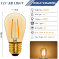 Miniatyrbillede 2 af 5: S14 Vintage LED-glødetrådslampe E27, 1w ravfarvet Edison-erstatning 10w glødelampe, ikke-dæmpbar, varm hvid 2200k, AC 220v, pakke med 6