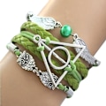 Miniatyrbillede 1 af 5: Armbånd Harry P-otter Deathly Hallows Faux Læder Flettet Legering Multilayer Flettet Armring Smykker DB