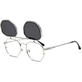 Pikkukuva 1 / 5: Käännettävät aurinkolasit miehille ja naisille, polarisoidut steampunk-käännettävät aurinkolasit kaksoislinseillä (FW) Silver Frame-Gray Lens 6 x 3.5 x 0.5 inches