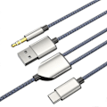 Miniatyrbillede 3 af 5: 1 Split 2 Type C til USB A 3,5 mm Aux Kabel Stereo Hifi Lyd til Bilhøjttalere -a [DB] Black