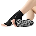 Miniatyrbillede 1 af 5: Sokker til kvinder og mænd med fuld tå, skridsikker, klæbende greb, tilbehør til yoga, barre, pilates, dans, ballet [db] Black half finger