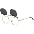 Pikkukuva 1 / 5: Käännettävät aurinkolasit miehille ja naisille, polarisoidut steampunk-käännettävät aurinkolasit kaksoislinseillä (FW) Gold Frame-Gray Lens 6 x 3.5 x 0.5 inches