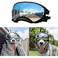 Miniatyrbilde 1 av 5: Hundebriller UV-beskyttelse Solbriller med justerbar stropp Vindtette antidugg utendørs kjæledyrbriller til hunder (65% rabatt)_EP28 [DB] Black frame x silver glass