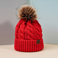 Miniatyrbilde 1 av 5: Vinter Oversized Ensfarget Kabelstrikket Pom Pom Beanie, Valentinsgave til henne db Bright Red One Size Fits All