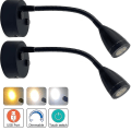 Miniatyrbilde 3 av 5: 12v-24v LED-leselampe, Rv dimbar leselampe med USB-lader, for bobil reisebil tilhenger Rv sengelampe, 2 stk - svart [DB] black
