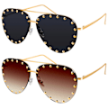 Miniatyrbillede 1 af 2: 2 stk. Kvinde Rimless Oversized Studded Solbriller Gradient Linse Nitte Mode