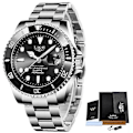 Miniatyrbild 1 av 5: LIGE Toppmärke Lyx Mode Dykarur Herr 3ATM Vattentät Datumklocka Sportklockor Herr Quartz Armbandsur Relogio Masculino [db] Silver black