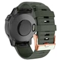 Pikkukuva 2 / 3: Kellohihnoja Garmin Fenix 7s / 6s Pro / 5s Plus / Instinct 2s -malleihin, Vaakaraidalliset Silikonirannekkeet 20 mm, Ruusukullan Solki db Army Green