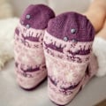 Pikkukuva 3 / 3: Naisten Sukkahousut Polveen Saakka, Ylimääräisen Paksu Fleece Vuorattu Pehmeät Mukavat Tossut Sukat db Purple Deer