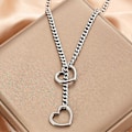 Miniatyrbillede 5 af 5: Hjerte O-ring Slip Chain Halskæde til Kvinder Rustfrit Stål Cuban Chain Hjerte Halskæde Punk Rock Krave Halskæde Håndlavet Justerbar Lariat Y DB Silver