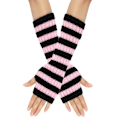 Miniatyrbilde 1 av 5: 1 Par Cozy Stripete Ullvotter Gave Mid-lengde Høst Jul Hold Varme Hansker for Vinter [DB] Pink Black