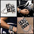 Miniatyrbild 5 av 5: 1980-talets Herrar Metal Rocker Rockstar Rock N Roll Kostymtillbehör 70-tal 80-tal Tillbehör Set Hårband Tatuering Manschetter Handskar Punk Armband [Db] 5 Pieces