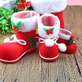 Miniatyrbild 4 av 5: MengXi Julgodis Stövlar Söta Bred Applikation Plast Plysch Julgodis Röda Stövlar Skor Jultomte Present Strumpa för Fest DB Red S