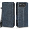 Miniatyrbillede 1 af 5: Til Asus ROG Phone 7 5G Mobiltelefon Wallet Case PU Læder Præget Trekant Stand Cover [DB] Blue