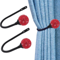 Miniatyrbillede 5 af 5: 1 par multifunktionelle rhinstenbold bling loop holder hjem gardin holdback gardin tieback Black