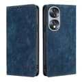 Til Honor 70 RFID Tyverisikring Børste Magnetisk Læder Telefon Cover [DB] Blue
