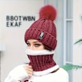 Miniatyrbillede 1 af 5: 2 stk. Damer Vinter Strikket Beanie Hat med Pom Pom og Fleeceforet Halsvarmer Sæt - Perfekt til Jul Begivenheder db Burgundy One Size Fits All