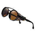 Pikkukuva 1 / 5: KEITHION Glacier Tuulenpitävät Vuorikiipeily Steampunk-tyyliset Pyöreät Vintage Aurinkolasit, Retro Silmälasit Miehille Naisille Nahkaisilla Sivusuojilla, C [db] Brown