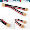 Miniatyrbillede 1 af 5: Xt60 Parallel Batterikonnektor Han/Hun Kabel Dobbelt Forlængelse Y Split/3 Vejs 14Awg Silikontråd F {Db} xT60 1 F to 2 M