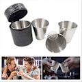Miniatyrbillede 5 af 5: 4 stk. Rustfrit Stål Drikkekop Sæt Schnapps Kop Ubrækkelig Bærbar Mini Shotsglas Til Camping Rejse Udendørs Med Læderetui db