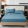 Miniatyrbilde 1 av 5: 3-delt sengetøysett i ensfarget, mykt, hudvennlig og pustende materiale, for soverom, maskinvaskbart (1*laken + 2*putevar, uten kjerne) [DB] Deep Blue 120cm*200cm