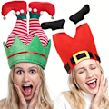 Miniatyrbillede 3 af 5: Røde Sjove Jule Beanie Party Hatte - Elf Bukser Julemand Hat Til Jul Grim Trøje Fest db 2 Clown Leg Hat