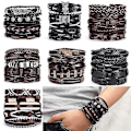 Miniatyrbilde 2 av 5: 5 stk Svart Flettet Lær Armbånd For Menn Kvinner Punk Skalle Armbånd Rock [DB]