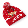 Miniatyrbild 1 av 5: Jultomte, älg och snögubbe LED-ljus stickad mössa med tryck [DB] Elk#